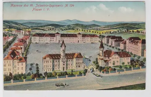 93491 AK Plauen im Vogtland - Kaserne des 10. Infanterie-Regiments No. 134