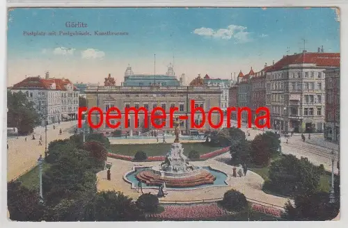 78513 Feldpost Ak Görlitz Postplatz mit Postgebäude, Kunstbrunnen 1917