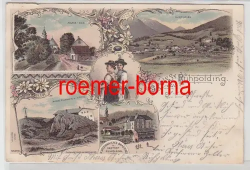 76123 Ak Lithographie Gruß aus Ruhpolding Stockmaiers Brauerei und Gasthof 1898