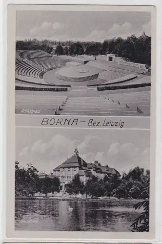 82137 AK Borna (Bezirk Leipzig) - Oberschule und Volksplatz