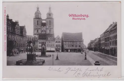 35478 Ak Wittenberg Marktplatz mit Geschäften 1904