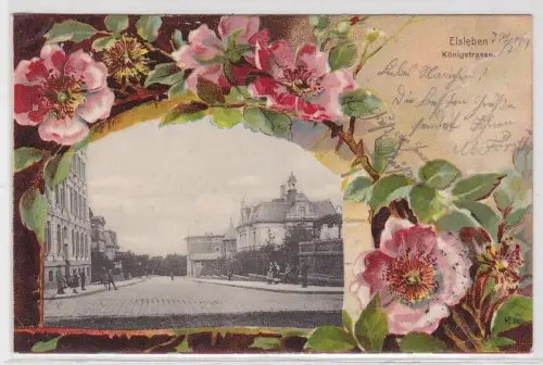 21718 Passepartout Ak Eisleben - Königstrasse, Straßenansicht, Bahnpost 1901