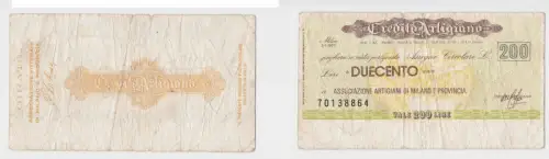 200 Lire Banknote Italien Italia Credito Artigiano 3.1.1977 (150018)