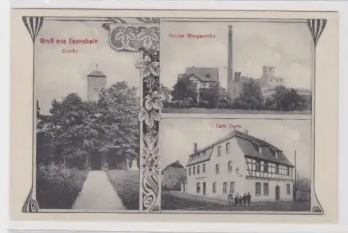 70891 Mehrbild Ak Gruß aus Espenhain Grube Margarethe, Kirche, Café Dorn um 1920