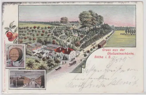 83064 Lithografie AK Gruss aus der Obstweinschänke Rötha, Keller No. 3 um 1900