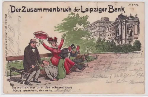 71086 Humor Ak Der Zusammenbruch der Leipziger Bank 1901