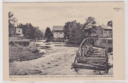 91203 AK Weida - Hochwasser mit fortgerissener Brücke vor Bankwitz's Lederfabrik