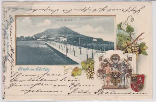 93694 Passe Partout Ak Gruß aus Görlitz Landeskrone 1901