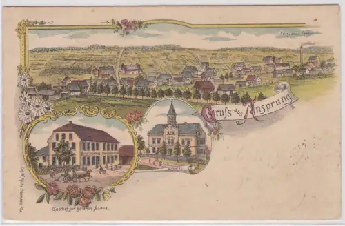 62920 Ak Lithographie Gruß aus Ansprung Gasthof zur goldnen Sonne 1905