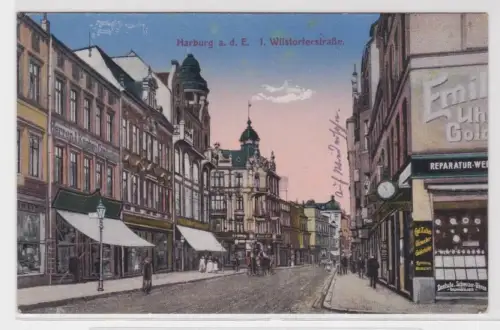 39128 Feldpost Ak Harburg an der Elbe Wistorferstrasse mit Geschäften 1917