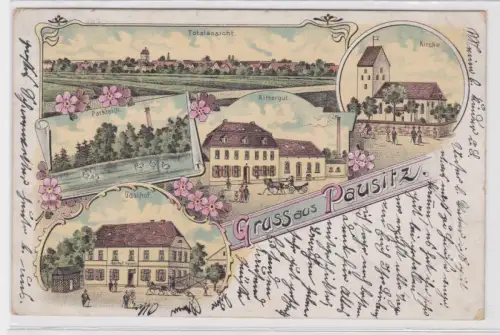 87694 Ak Lithographie Gruss aus Pausitz Gasthof, Rittergut usw. 1902