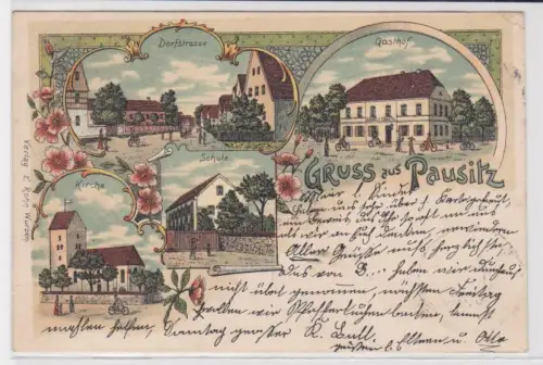 79838 Ak Lithographie Gruss aus Pausitz Gasthof, Dorfstraße usw. 1901