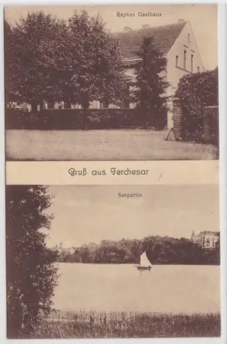 08118 Mehrbild Ak Gruß aus Ferchesar Repkes gasthaus, Seepartie 1928