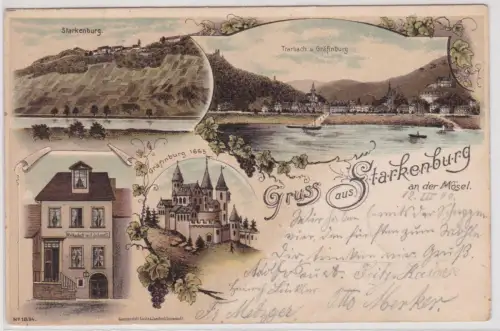17134 Ak Lithographie Gruß aus Starkenburg an der Mosel Gastwirtschaft usw. 1899