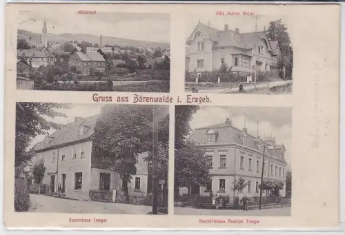 68905 Mehrbild Ak Gruß aus Bärenwalde im Erzgebirge Geschäftshaus usw. 1911