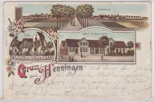 87454 Ak Lithographie Gruß aus Henningen Gasthof usw. 1903