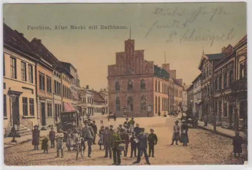 68282 Ak Parchim alter Markt mit Rathaus 1908