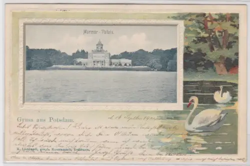 96777 Präge Passepartout AK Gruss aus Potsdam - Marmor-Palais 1901