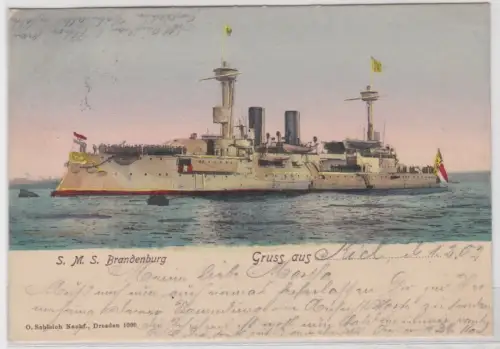 75044 AK S.M.S. Brandenburg - Gruss aus Kiel 1902 O. Schleich Nachf. Dresden