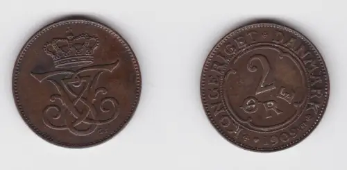 2 Öre Kupfer Münze Dänemark 1909 ss+ (139946)