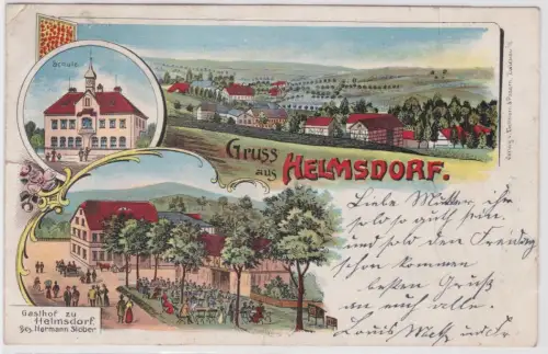 99332 Ak Lithographie Gruß aus Helmsdorf bei Zwickau Gasthof usw. 1906