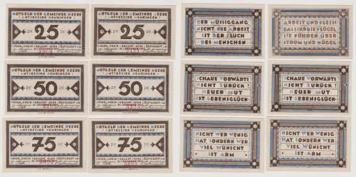 6 Banknoten Notgeld Gemeinde Heede 1921 (152819)