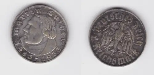 2 Mark Silber Münze Martin Luther 1933 D Jäger 352 ss (132707)