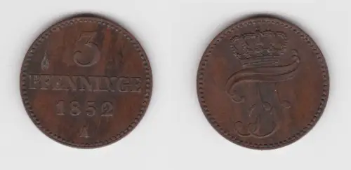 3 Pfennig Kupfer Münze Mecklenburg-Schwerin 1852 A f.vz (139653)