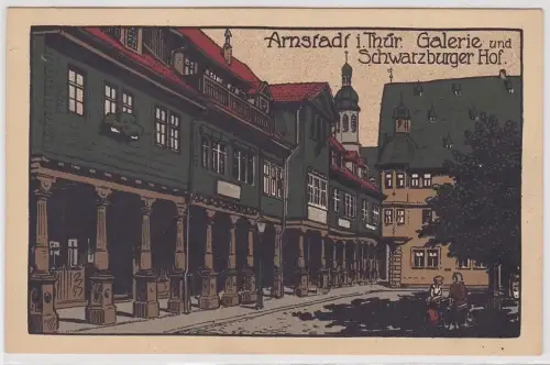 55645 Ak Arnstadt in Thüringen Galerie und Schwarzburger Hof um 1920