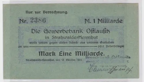 1 Milliarde Mark Banknote Gewerbebank Strahwalde Herrnhut 18.10.1923 (124597)