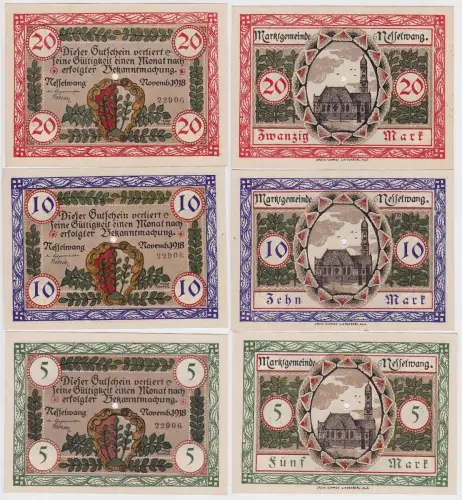 5,10 & 20 Mark Banknoten Notgeld Stadt Nesselwang November 1918 (143593)