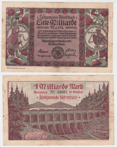 1 Milliarde Mark Banknote Stadtgemeinde Vöhrenbach 20.10.1923 (121783)