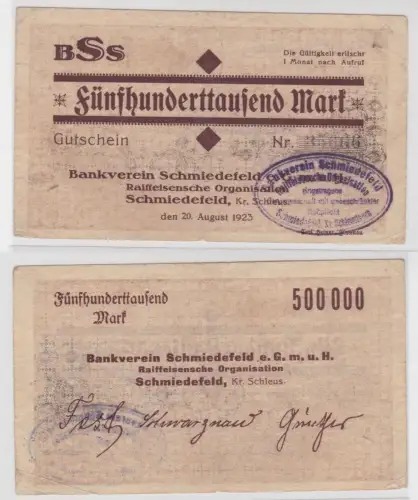 500000 Mark Banknote Bankverein Schmiedefeld 20.August 1923 (135598)