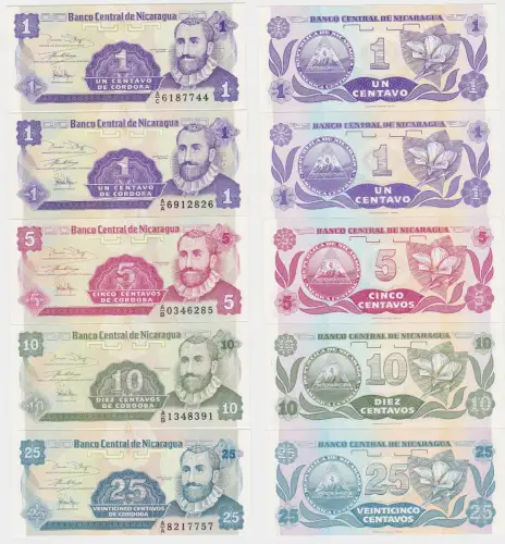 5 Banknoten Nicaragua kassenfrisch (120386)
