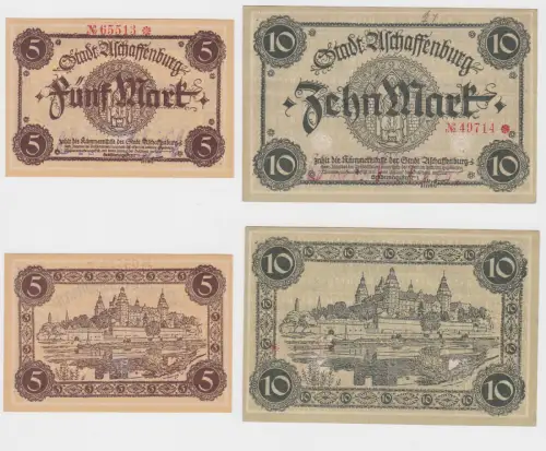 5 & 10 Mark Banknote Notgeld Stadt Aschaffenburg ohne Datum (120444)