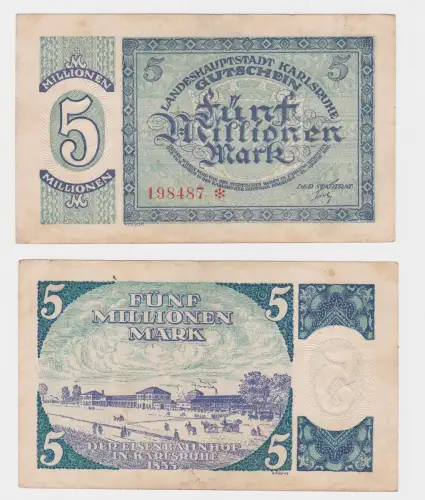 5 Millionen Mark Banknote Landeshauptstadt Karlsruhe 14.8.1923 (121271)