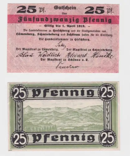25 Pfennig Banknote Notgeld Stadt Hirschberg in Schlesien 1.4.1919 (135932)