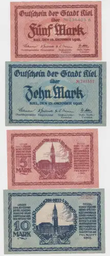 5 und 10 Mark Banknoten Notgeld Stadt Kiel 1918 (120595)