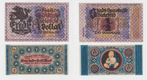 1/2 & 2,10 Goldmark Banknoten Stadt Bielefeld November 1922 (135324)