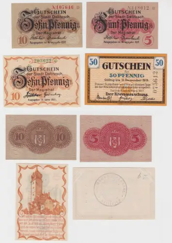 5 + 50 Pfennig Banknoten Notgeld Stadt & Kreis Delitzsch 1917 - 1921 (133571)