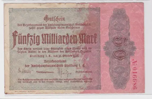 50 Milliarden Mark Banknote Amtshauptmannschaft Stollberg 12.10.1923 (120655)