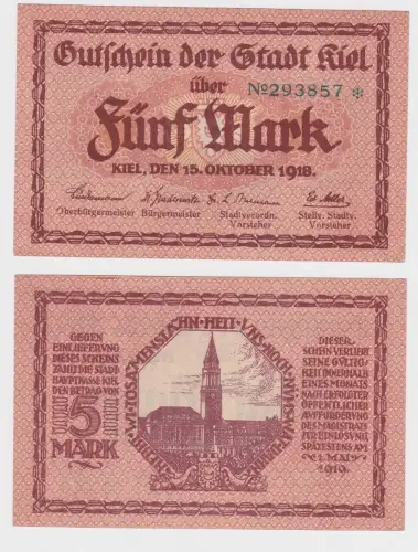 5 Mark Gutschein Banknote Stadt Kiel 15.Oktober 1918 (121774)