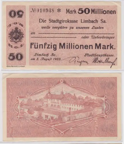 50 Millionen Mark Banknote Stadtgirokasse Limbach 3.8.1923 (121448)
