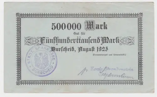 500000 Mark Banknote Burscheid Louis Frankenstein August 1923 (122301)