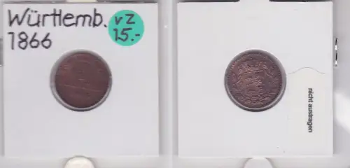 1/2 Kreuzer Kupfer Münze Württemberg 1866 (121094)