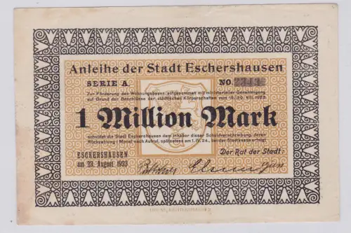 1 Million Mark Banknote Inflation Stadt Eschershausen 23.08.1923 (126365)