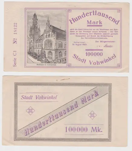 100000 Mark Banknote Stadt Vohwinkel 10.08.1923 (121997)