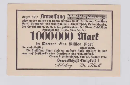 1 Million Mark Banknote Inflation Gewerkschaft Einigkeit ! Ehmen 1923 (125902)
