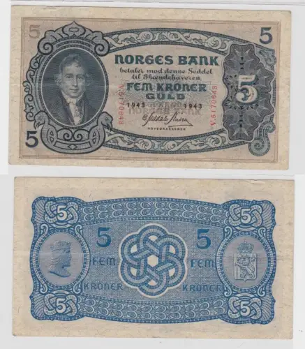 5 Kronen Banknote Norwegen 1943 Pick 7 c (135018)
