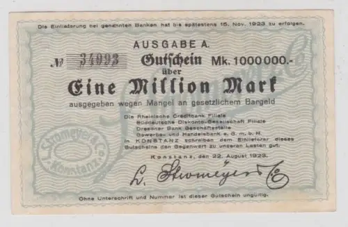 1 Million Mark Banknote Konstanz Strohmeyer & Co. 22.8.1923 (133653)
